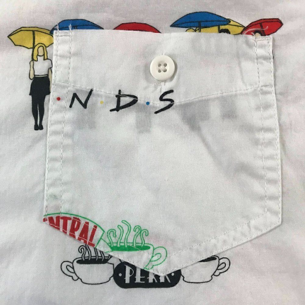 Box Lunch Men Friends Print Button Up White Polo - Picture 2 of 7